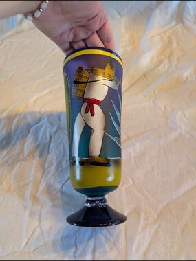 2/30$ Vintage Hand-Painted Glass Vase in Purple, Yellow and Blue